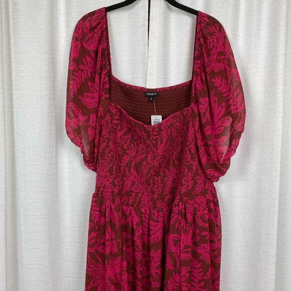 Torrid Pink Smocked Bodice A Line Tea Length Dress Sz.4 NWT - Picture 6 of 16